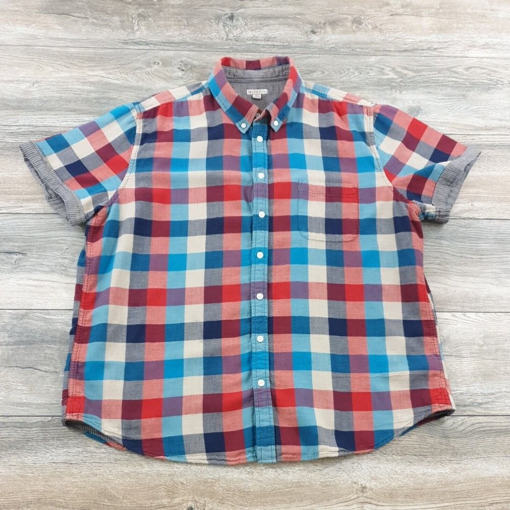 Merona Mens 2XL Short Sleeve Shirt Double Layered Casual Sport Checker Outdoor